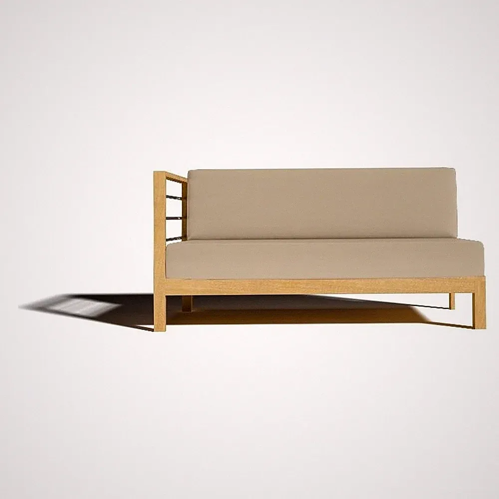 Pemberly Row Traditional Teak Outdoor Sectional Left Sofa with Fawn Cushion