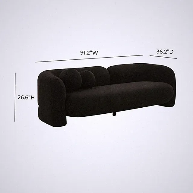 Pemberly Row Transitional 91"W Faux Fur Fabric Sofa in Black Finish