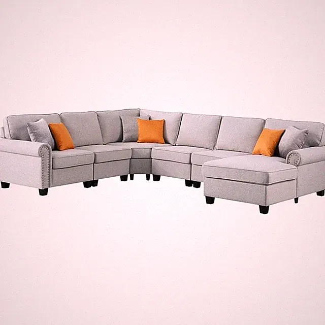 Pemberly Row Transitional Fabric U-Shaped Sectional Sofa in Light Gray