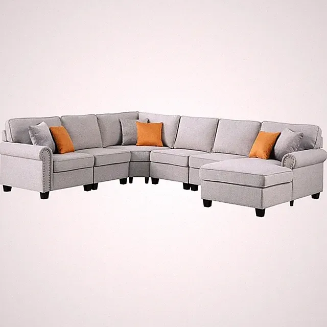 Pemberly Row Transitional Fabric U-Shaped Sectional Sofa in Light Gray