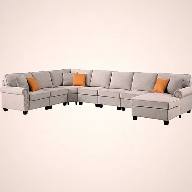 Pemberly Row Transitional Polyester Fabric U-Shaped Sectional Sofa in Light Gray