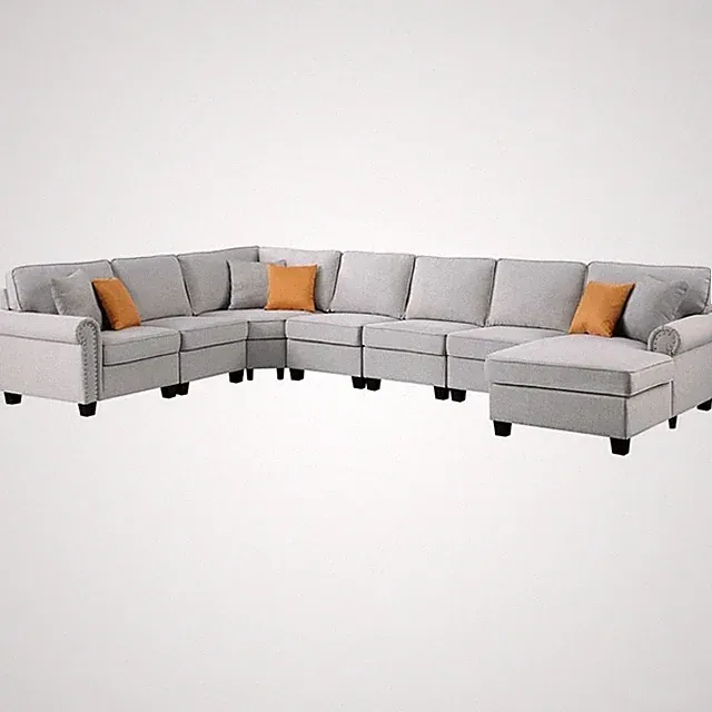 Pemberly Row Transitional Polyester Fabric U-Shaped Sectional Sofa in Light Gray