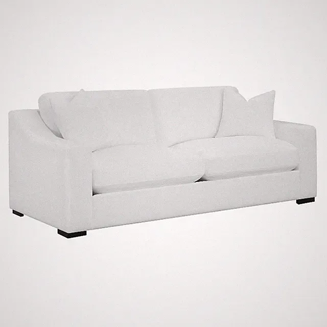 Pemberly Row Transitional Upholstered Fabric Sofa with Sloped Arms in White