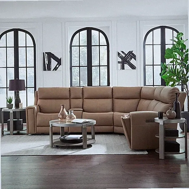 Pemberly Row Triple Power Recline 6 Piece Sectional Sofa with Charging in Brown