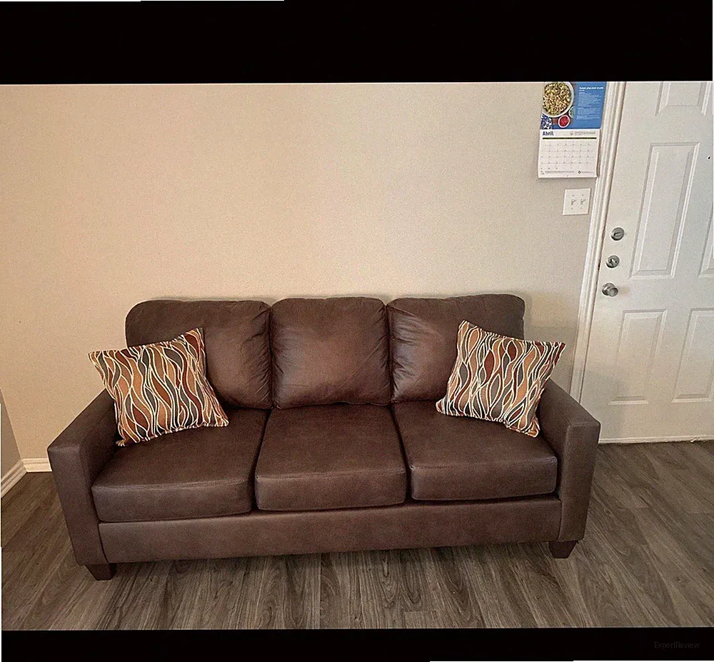 Pemberly Row Tufted Microfiber Sofa in Chocolate