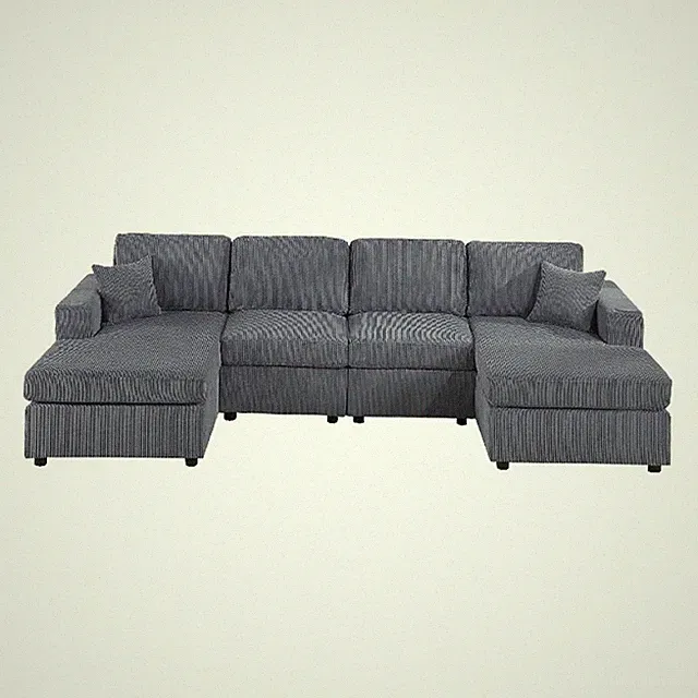 Pemberly Row U Sectional Sofa Set with Chaise Armless Chair 2 Pillows in Gray