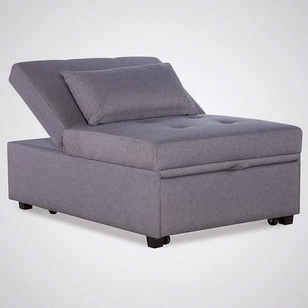 Pemberly Row Upholstered Tufted Fabric Convertible Sofa Bed with Pillow in Gray