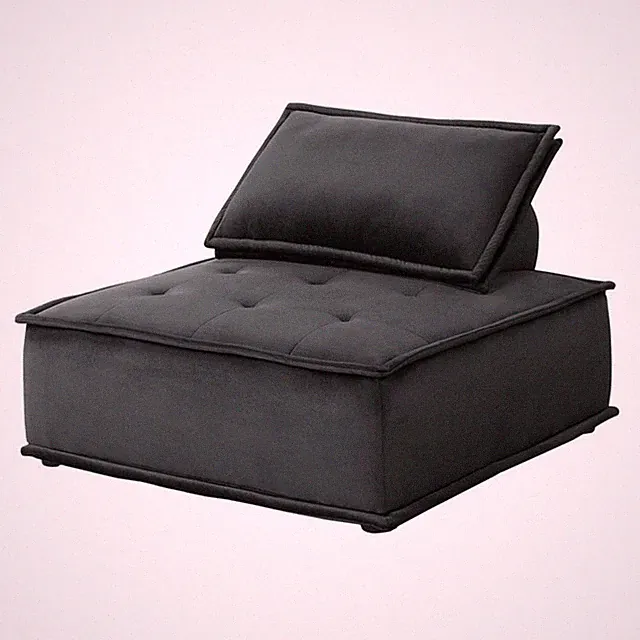 Pemberly Row Velvet Armless Modular Lounge Chair with Tufted Seat in Black