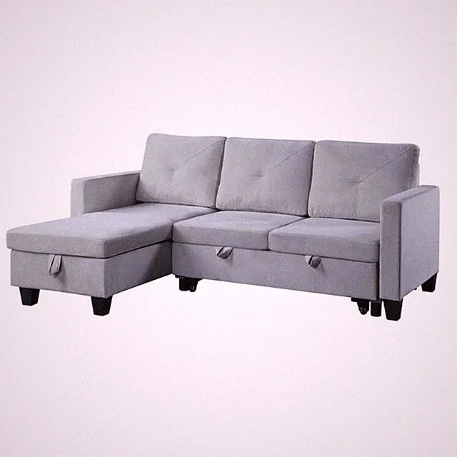 Pemberly Row Velvet Reversible Sleeper Sectional with Storage in Light Gray