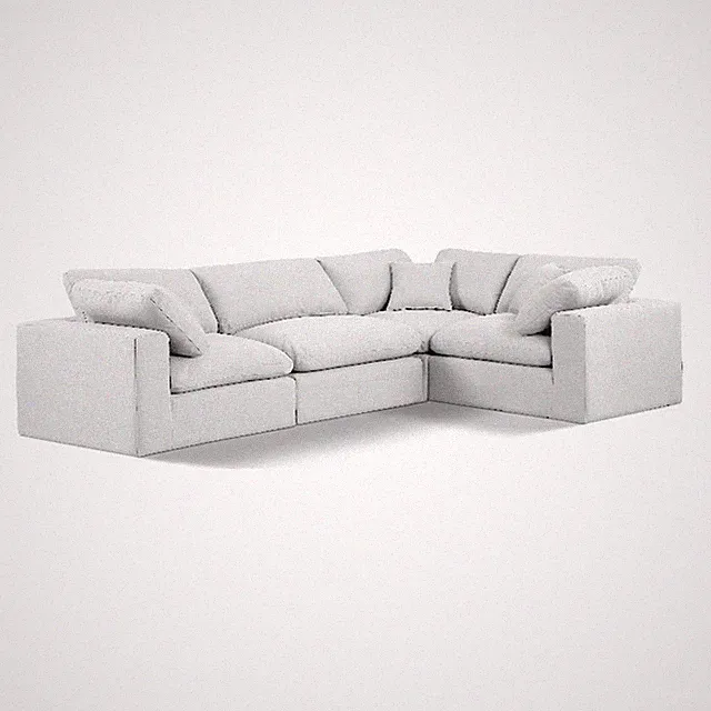 Pemberly Row White Linen Fabric 4-Piece Modular Sectional