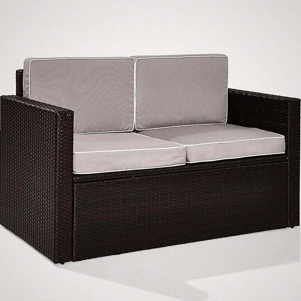 Pemberly Row Wicker Patio Loveseat in Brown and Gray