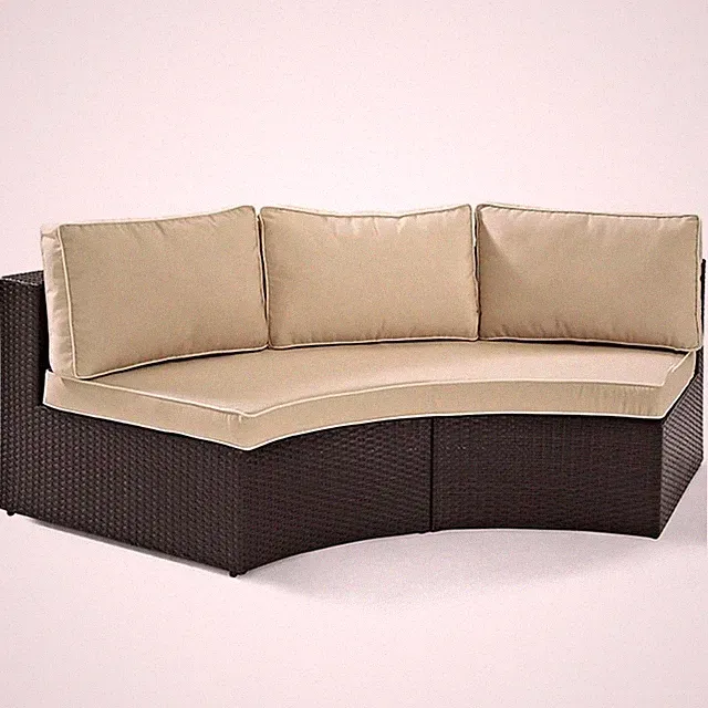 Pemberly Row Wicker Patio Round Sectional Sofa with Sand Cushions