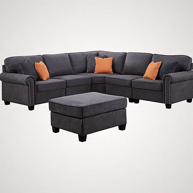 Pemberly Row Woven Fabric U-Shaped Sectional Sofa in Dark Gray
