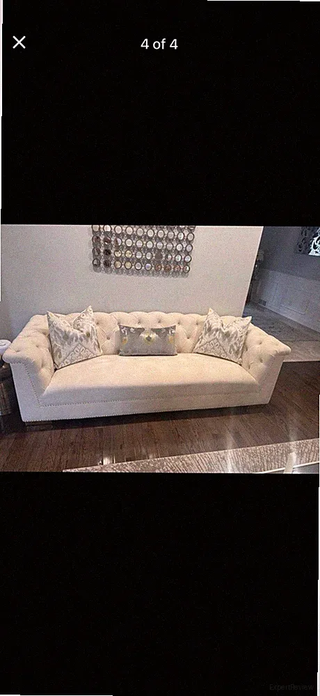 Performance Velvet Tufted Chesterfield Sofa Cream 3-Seater