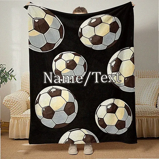 Personalized Soccer Ball Design Flannel Blanket, 100% Polyester, Lightweight
