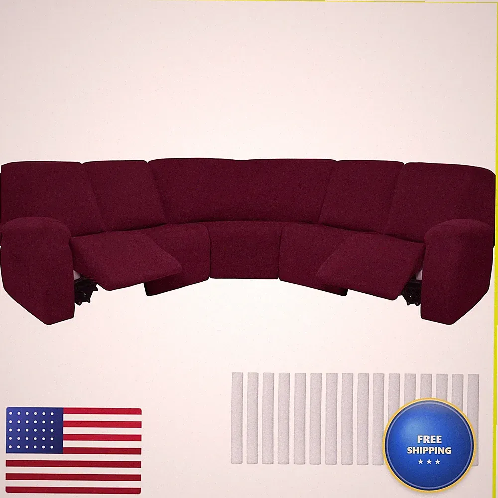 Peryiter 7 Pcs L Shape Sectional Recliner Sofa Covers 5 Seat Sectional Couch