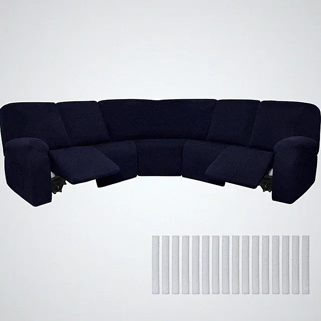 Peryiter 7 Pcs L Shape Sectional Sofa Covers 5 Seat Navy Blue Milk Silk