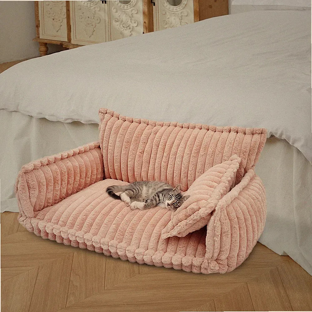 Pet Couch with Removable Washable Cover Calming Couch Bed for Pets Pink XL