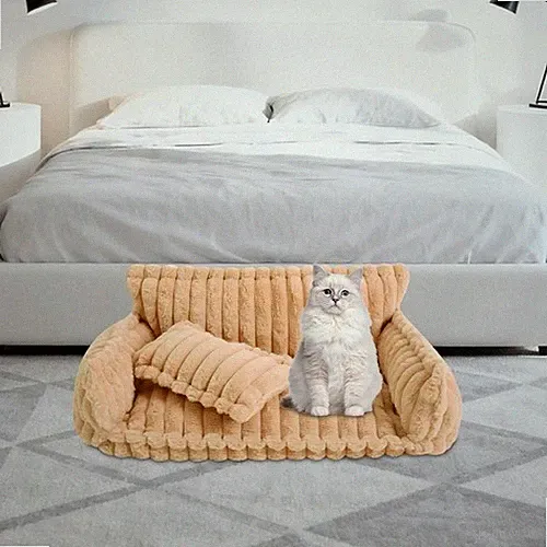 Pet Couch With Removable Washable Cover Soft Couch For Pets Camel Color L-Size