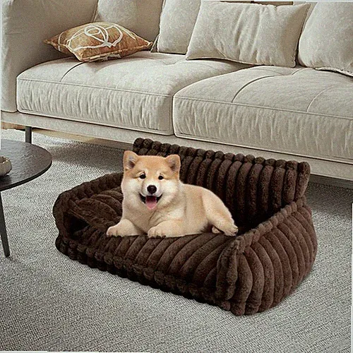 Pet Couch With Removable Washable Cover Soft Couch For Pets Dark Brown L-Size