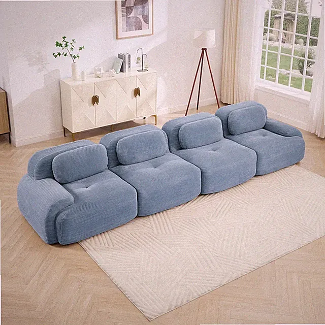 Pet-Friendly 4-Seat Sofa, Blue Corduroy, Ergonomic Design, Easy Assembly