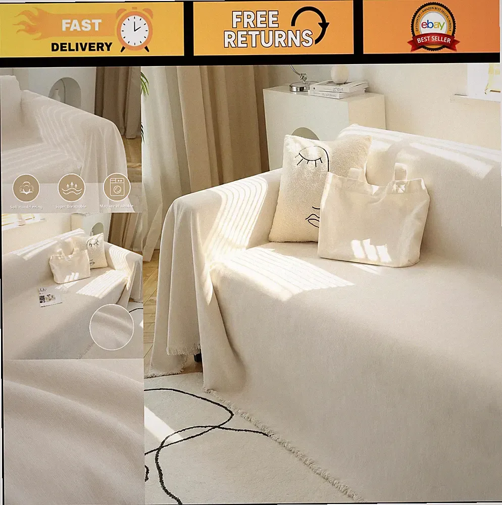 Pet-Friendly Couch Cover for 3-Cushion Sofa, Washable L-Shaped Sectional Throw