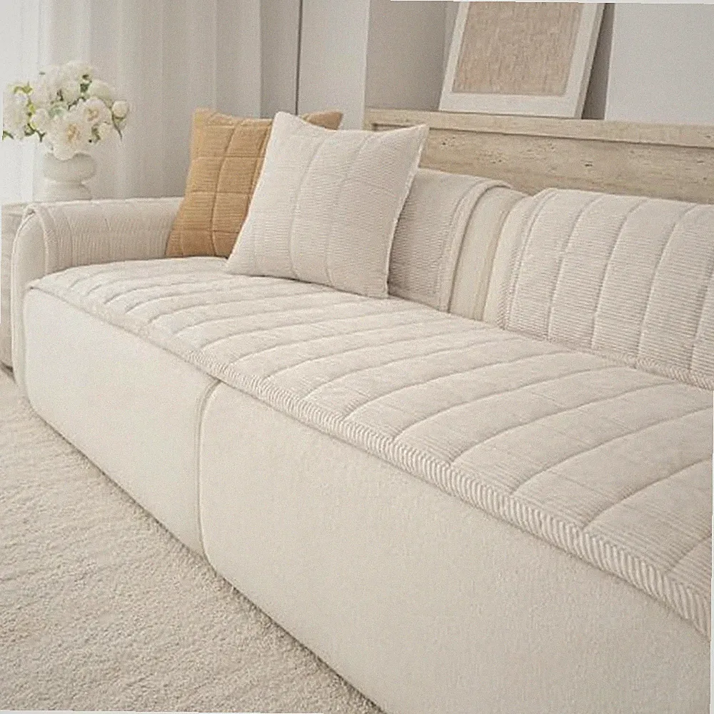 Pet Friendly Couch Cover,Non Slip Sectional Sofa Cover for L Shape Couch. White