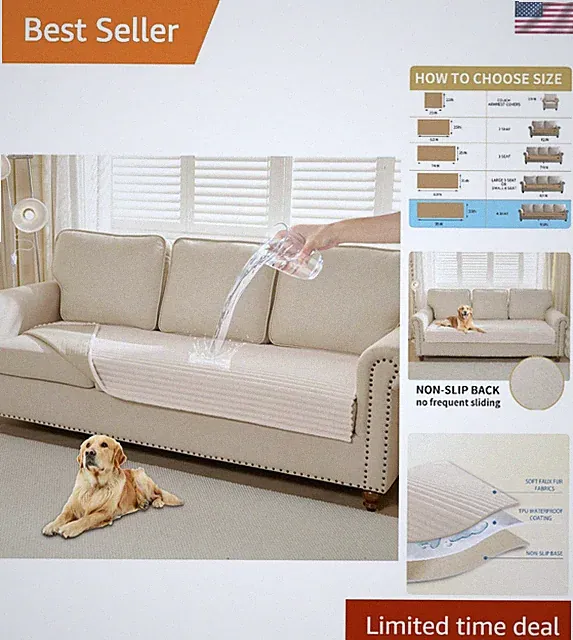 Pet-Friendly Couch Protector - Soft, Waterproof, and Non-Slip for 3 Cushions