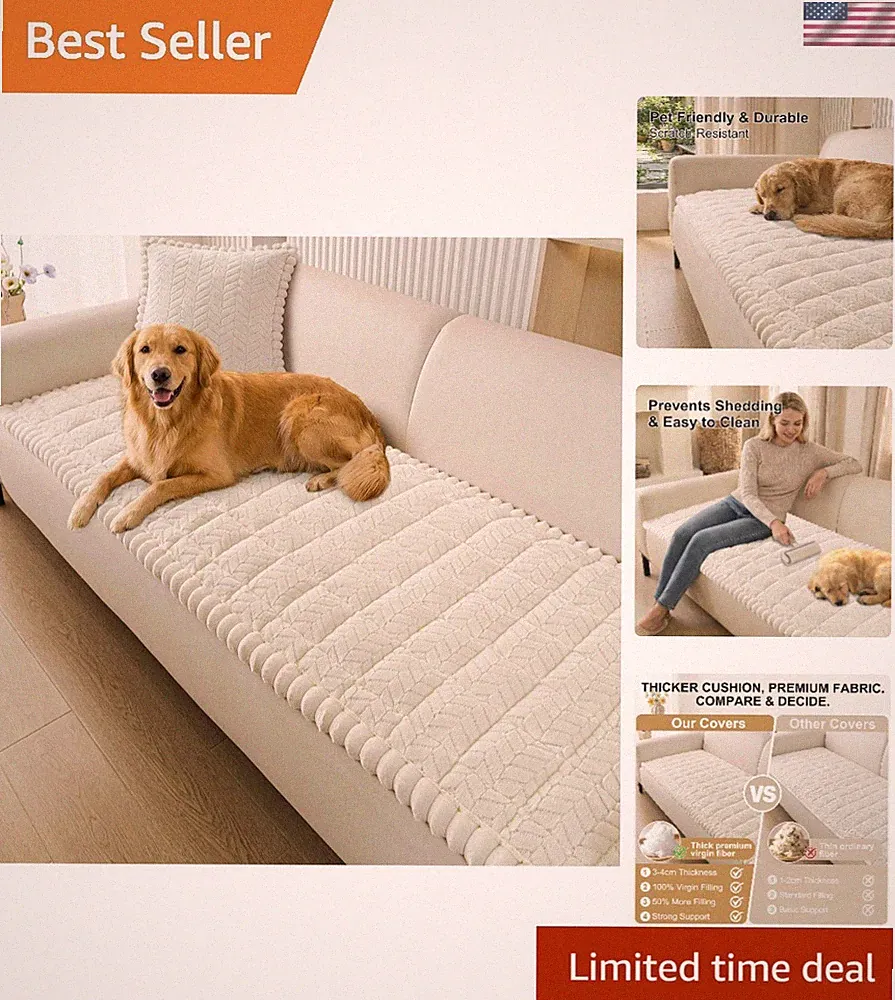 Pet-Friendly Non-Slip Sofa Slipcover - Stylish Protector for 3 Couch Cushions