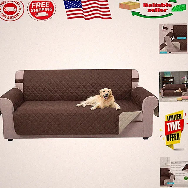 Pet-Friendly Reversible Couch Cover, Stain Resistant, Coffee/Beige for 68" Sofa