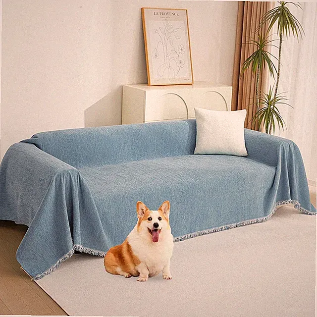 Pet-Friendly Sectional Couch Cover - Soft Chenille Slipcover, 71" x 150", Blue