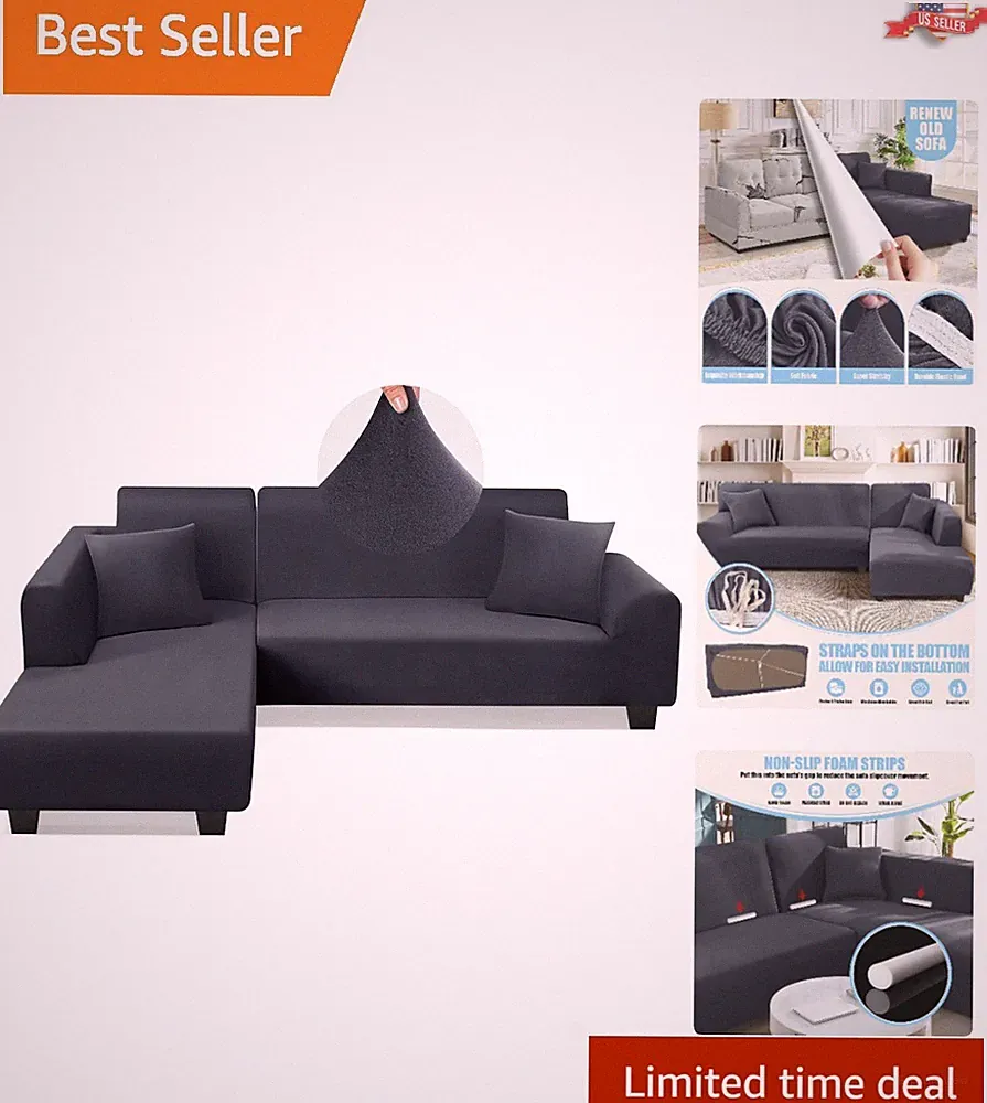 Pet-Friendly Sectional Couch Slipcovers in Dark Grey - Easy Care and Comfort