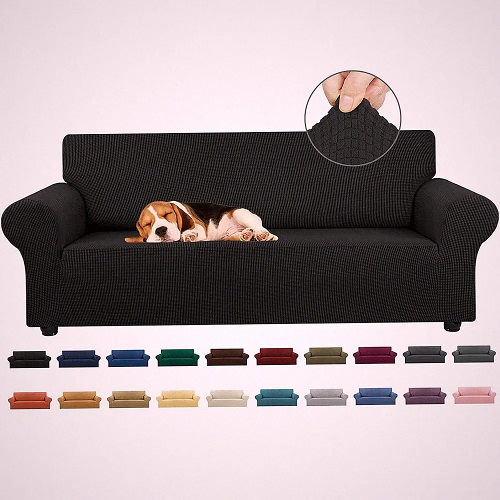 Pet Friendly Stretch Sofa Cover for Large 3 Cushion Couch Black Slipcover