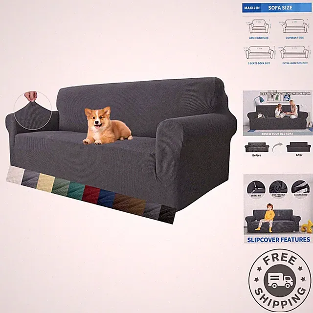 Pet-Friendly Stretch Sofa Cover – Large Gray Design, Universal Fit