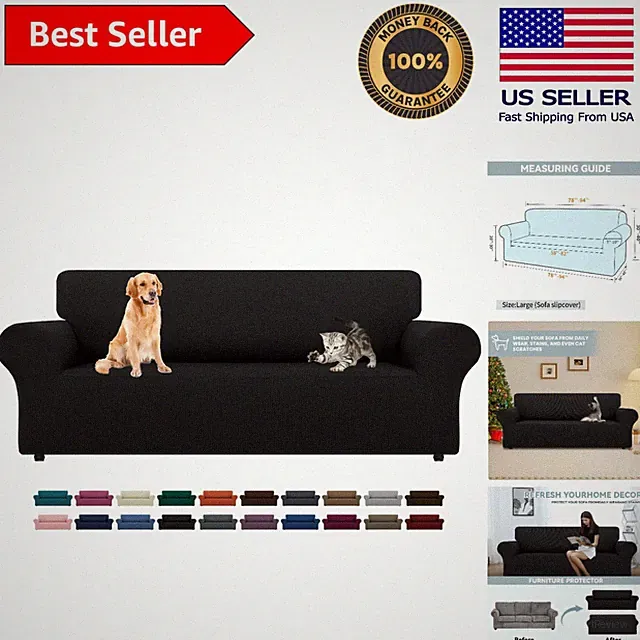 Pet-Friendly Stretch Sofa Slipcover for 3 Cushion Couch – Large, Black Elegance