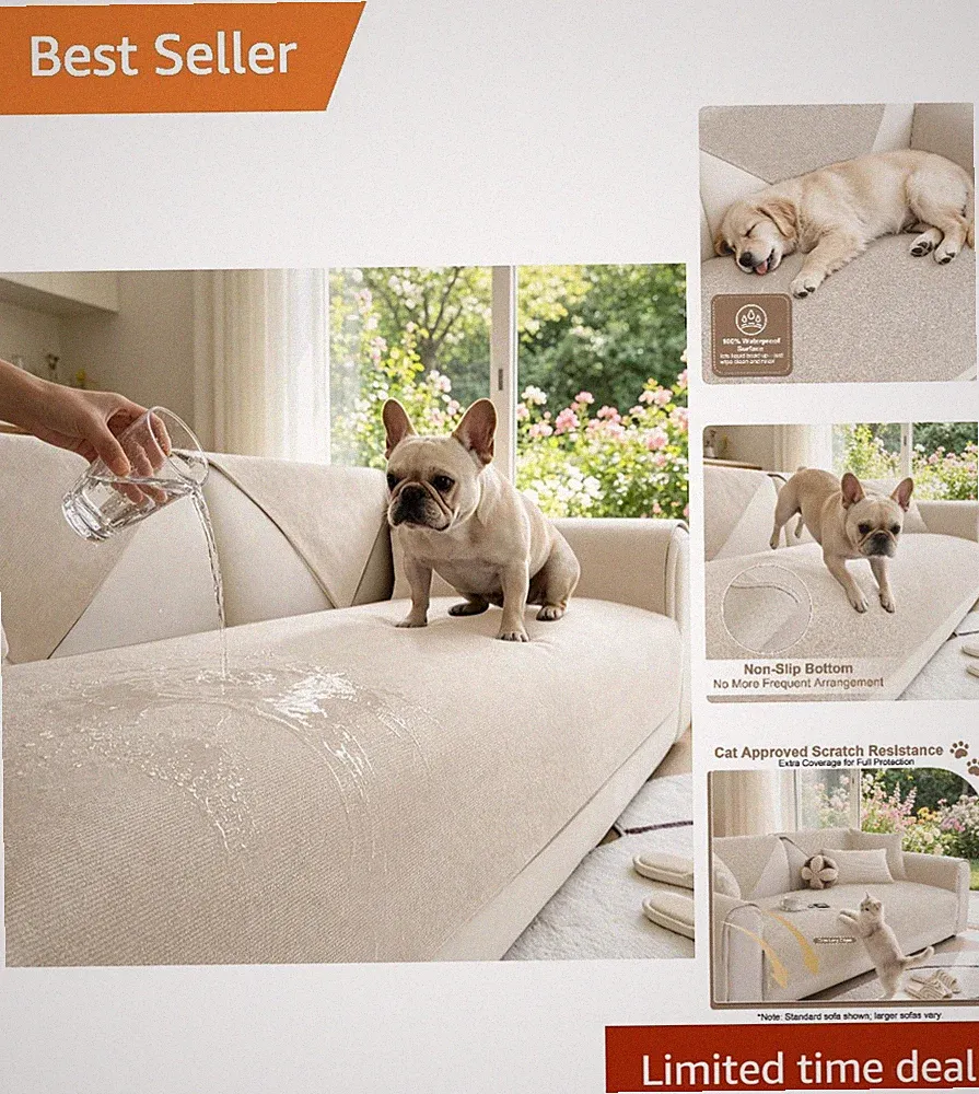 Pet Friendly Washable Couch Cover - 36x71 Anti-Slip Elegant Protection