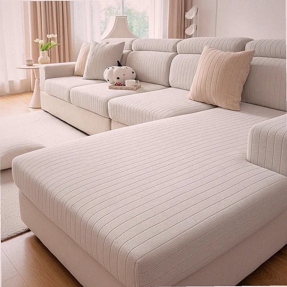 Pet-Friendly Washable Sectional Sofa Cover - Cream 3-Cushion Protector for Kids