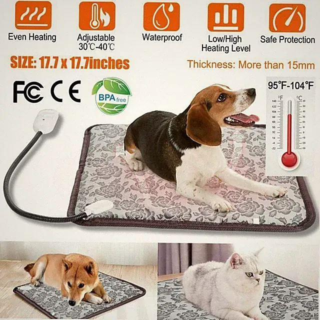Pet Heating Pad Cat Dog Heated Bed Waterproof Mat Electric Chew Resis Steel Cord