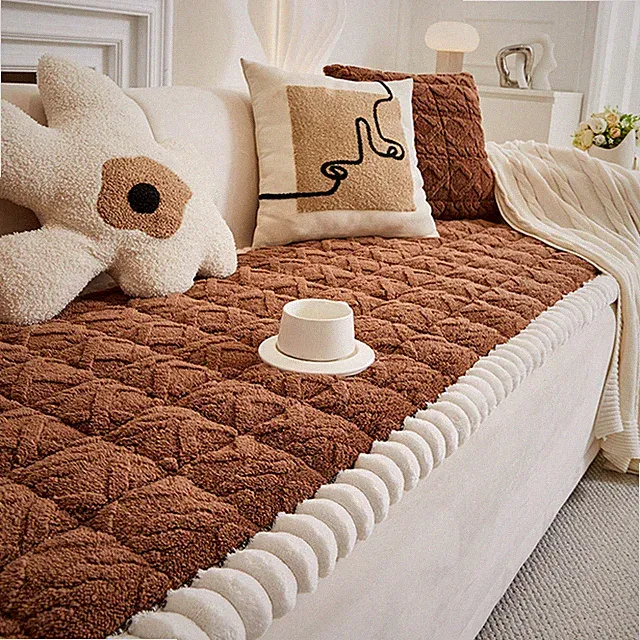 Pet Plush Sofa Cover Soft Non-Slip Geometric Jacquard Couch Cover Cushion Protec