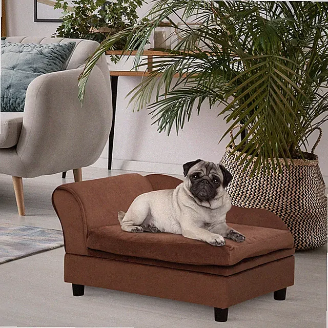 Pet Sofa Bed Couch with Storage, Pet Sofa for Cats and Small Dogs, Brown
