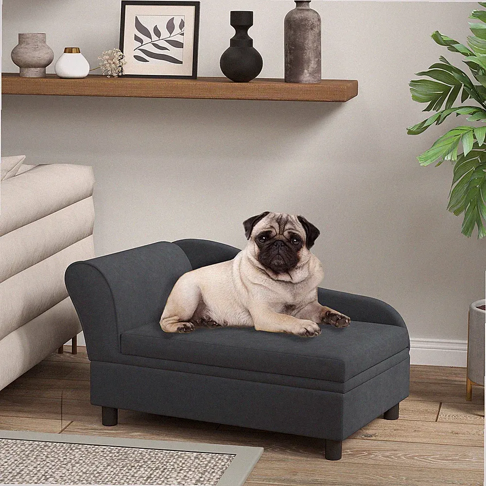 Pet Sofa Bed Couch with Storage, Pet Sofa for Cats and Small Dogs, Dark Gray