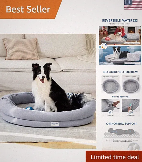 Pet Sofa for Large Dogs - Durable Orthopedic Bed with Washable Cover, Light Gray