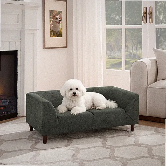 Pet sofa with backrest and armrests, modern rectangular pet sofa suitable for sm