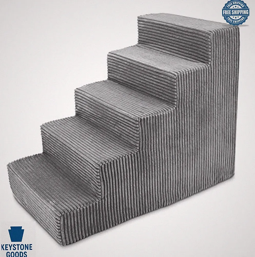 Pet Stairs 5 Step Foam for Small Dogs Cats Couch Sofa Bed Support Non-Slip Gray