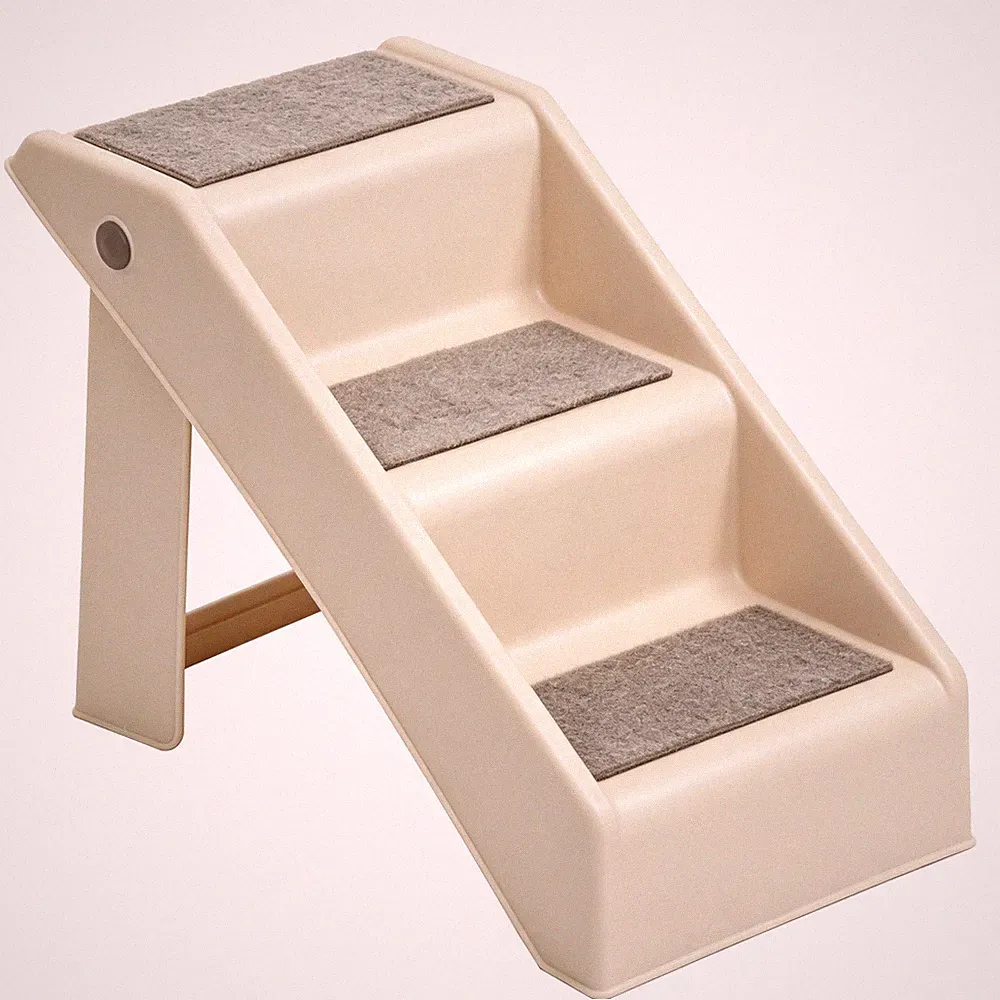 Pet Stairs for Small Dogs Cats Foldable 3 Step Non-Slip for Bed Sofa Couch Beige