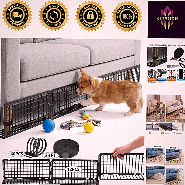 Pet & Toy Safety Barrier - 12 Piece Customizable Under Couch Blockers in Black