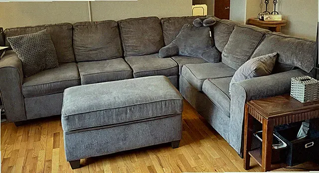 Pewter, L-shaped, 6-seat Sectional and Storage-Ottoman