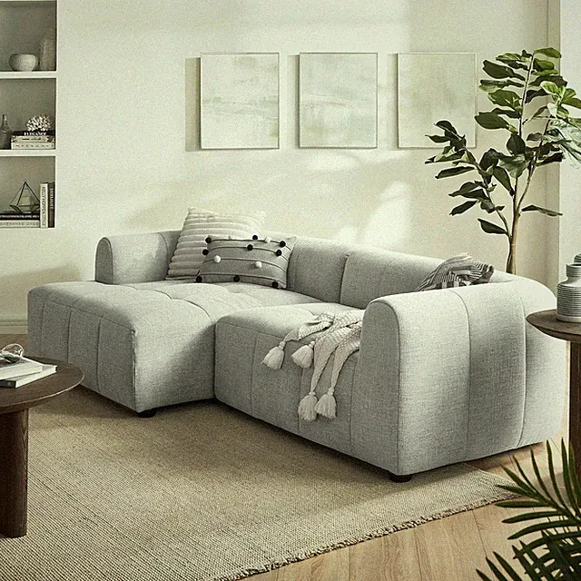 Pewter Liana Left-Facing Modular Sofa with Chaise for Modern Living Rooms