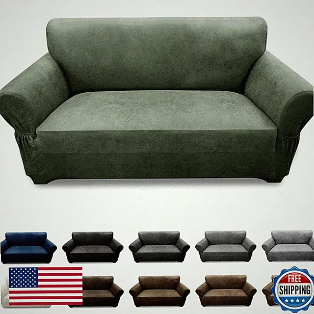 Pfrstuv Leather Look 2-Seater Loveseat Sofa Slipcover Couch Cover Elastic Pocket