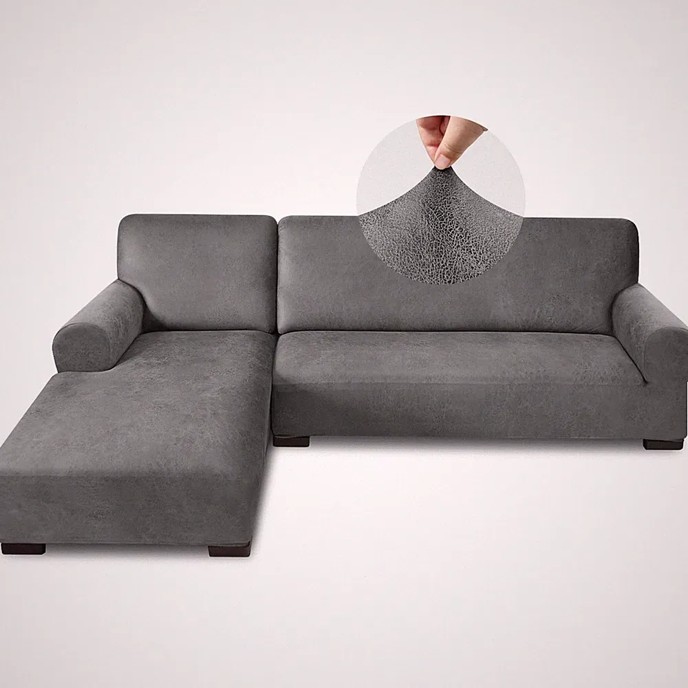 Pfrstuv Sectional Couch Covers, Leather Look Sofa Cover L Shape 2PCS Soft
